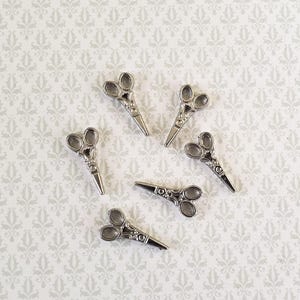 Dollhouse Sewing Scissors x6 Pair Fancy Silver Metal 1:12 Scale Accessories