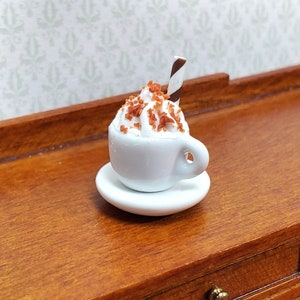 Dollhouse Hot Cocoa or Mocha Latte Coffee Mug Large with Whip Cream 1:12 Scale Miniature Food