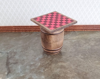 Dollhouse Miniature Checker Board on Barrel Distress Painted Wood 1:24 Scale or Small 1/12