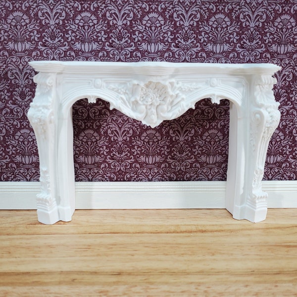 Dollhouse Miniature Fireplace White Large Ornate Resin 1:12 Scale Furniture