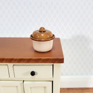 Dollhouse Biscuit Barrel Cookie Jar Ceramic with Removable Lid 1:12 Scale Kitchen Accessory Handmade