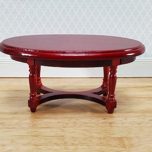 Dollhouse Oval Coffee Table Mahogany Finish 1:12 Scale Miniature Furniture
