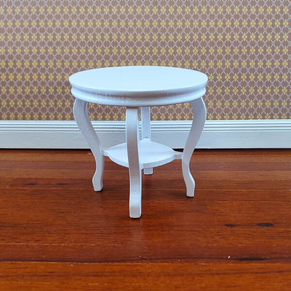 Dollhouse End or Side Table Small Round WHITE 1:12 Scale Miniature Furniture