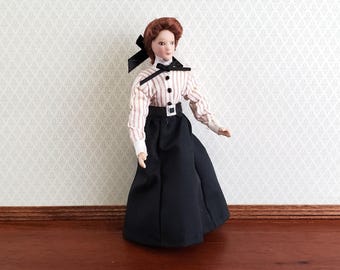 Dollhouse Miniature Female Doll Mom Mother Teacher Porcelain Poseable 1:12 Scale