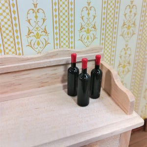 Puppenhaus Miniatur Flaschen x3 Braun Wein oder Schnaps ohne Beschriftung 1:12 Maßstab