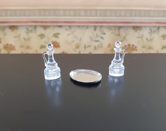 Dollhouse Oil & Vinegar Cruet Set on Silver Tray Chrysnbon 1:12 Scale Miniature