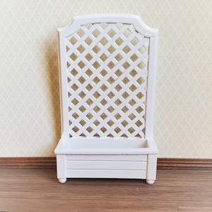 Dollhouse Miniature Garden Trellis with Flower Box White Wood 1:12 Scale