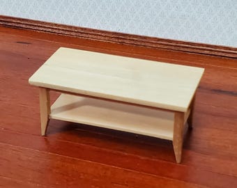Dollhouse Modern Coffee Table with Shelf Light Oak Wood 1:12 Scale Miniature Furniture