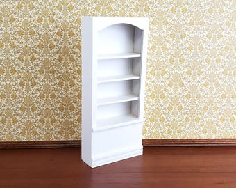 Dollhouse Miniature Bookcase Tall 4 Shelves White Finish 1:12 Scale Furniture Bookshelf