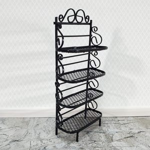 Dollhouse Baker&#39;s Rack with 4 Shelves Black Metal 1:12 Scale Miniature Kitchen