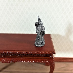 Dollhouse Miniature Wizard with Owl Statue Robed Bearded 1:12 Scale 1 1/4" Tall