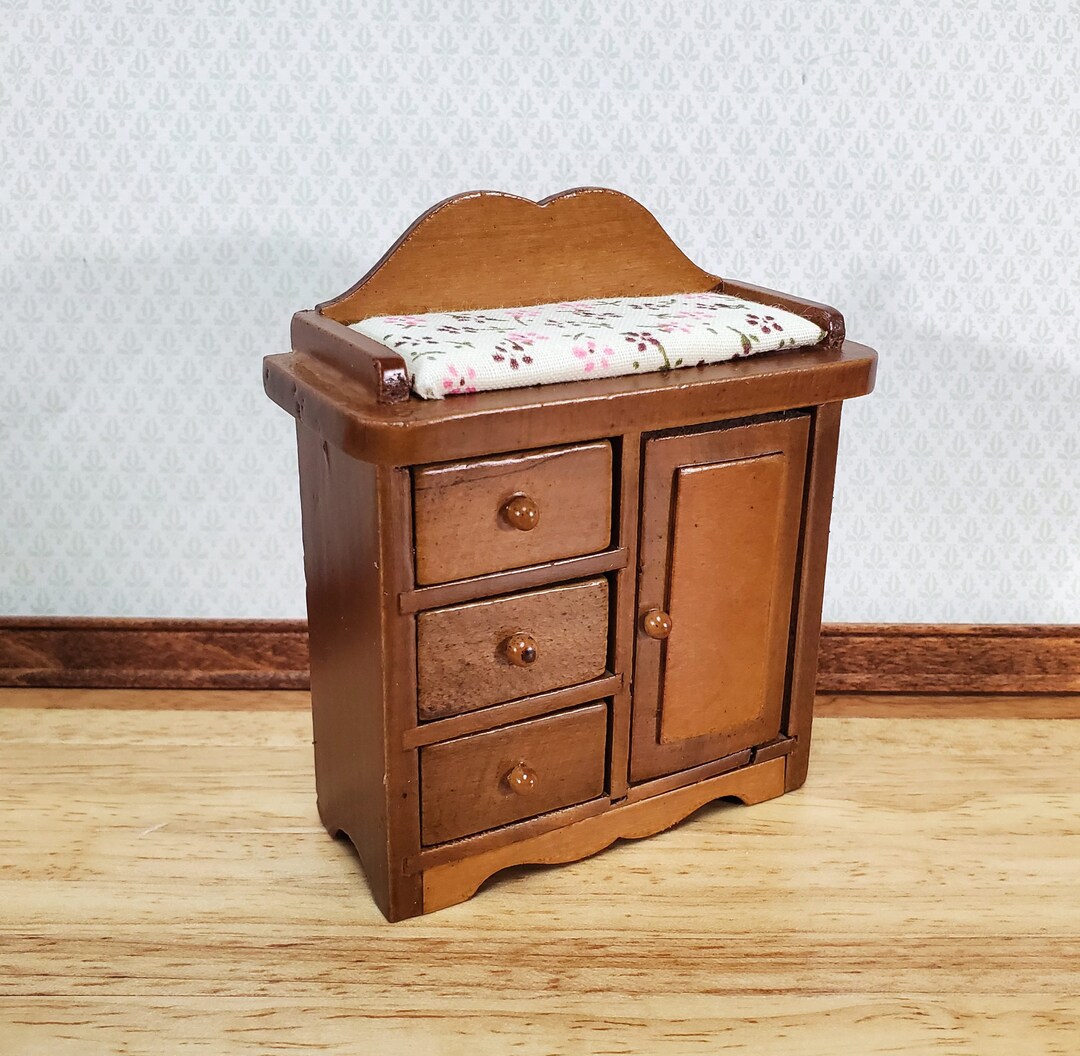 Dollhouse Changing Table Walnut Finish 112 Scale Miniature Nursery