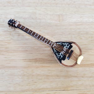 Miniature Mandolin Instrument with Case Wood 4" Fits 1:6 Scale