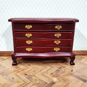 Dollhouse Dresser 4 Drawer Wood Deep Mahogany Finish 1:12 Scale Miniature Furniture