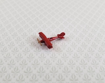 Dollhouse Miniature Bi-Plane Airplane Toy Tiny Red Painted Metal 1:12 Scale Plane