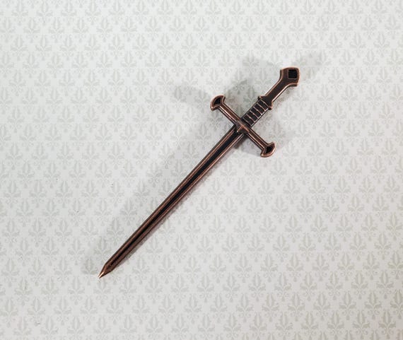 ミニチュア両手剣 金属製 ブロンズ仕上げ 1:12スケール 武器 8 cm