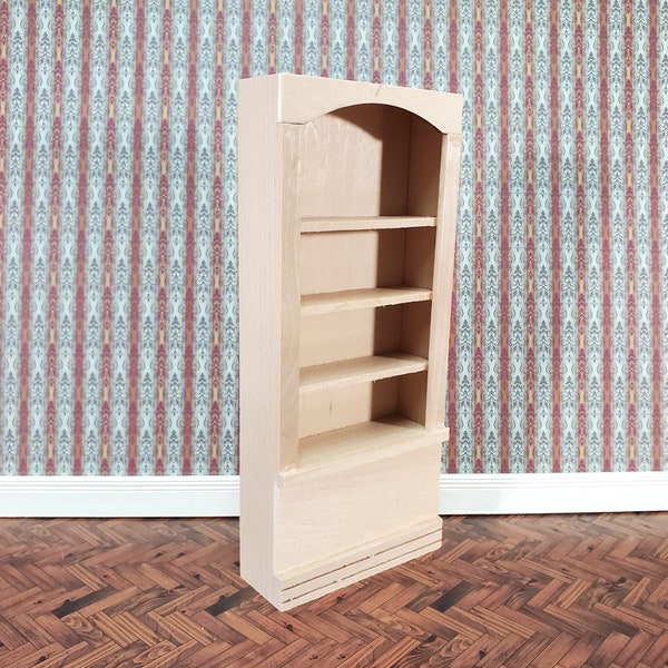 Dollhouse Bookcase 4 Shelves 1:12 Scale Miniature Bookshelf Unpainted Wood