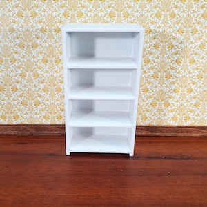 Dollhouse Shelves White Standing Bookcase 4 Shelf 1:12 Scale Furniture Bookshelf