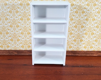 Dollhouse Shelves White Standing Bookcase 4 Shelf 1:12 Scale Furniture Bookshelf