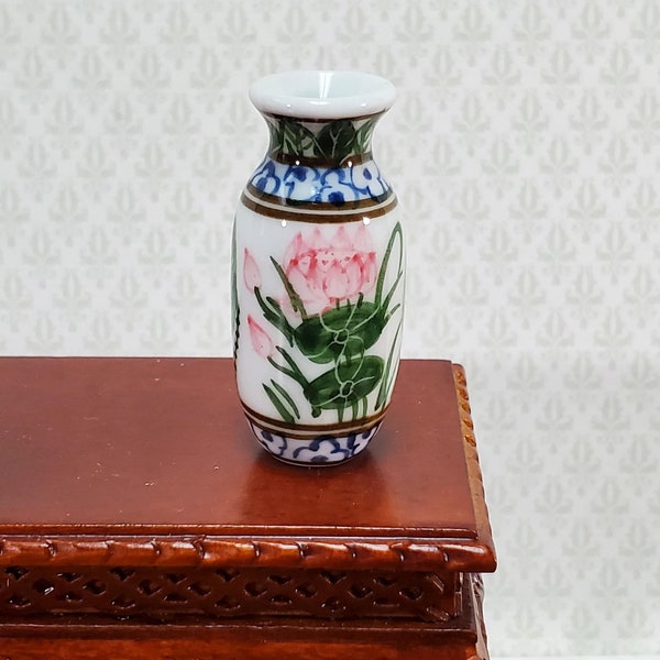 Dollhouse Vase Ceramic Water Lily Design 1 1/4" Tall 1:12 Scale by Falcon Miniatures