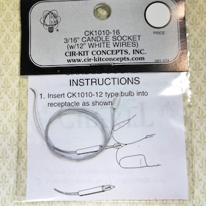 Cir-Kit 3/16" Candle Socket with Wire for Bi-Pin Bulbs 1:12 Scale for Dollhouses