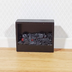 Dollhouse Wall Mounted Fireplace Modern Style Coals Battery Operated 1:12 Scale Miniature
