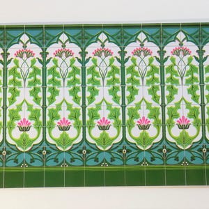 Dollhouse Miniature Wall Tiles Embossed Green Thistle Art Nouveau 1:12 Scale