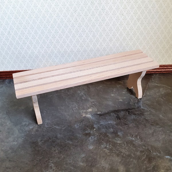 Dollhouse Garden Bench Slatted Large Unpainted Wood 1:12 Scale Miniature Furniture