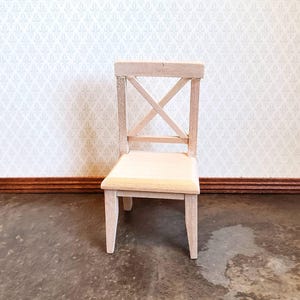 Dollhouse Miniature Chair Kitchen Dining Cross Buck Unfinished Wood 1:12 Scale afbeelding 2