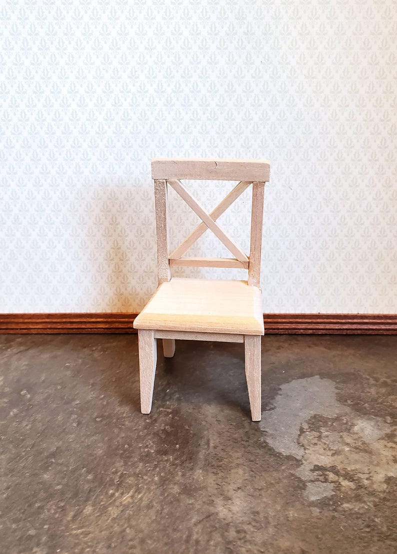Dollhouse Miniature Chair Kitchen Dining Cross Buck Unfinished Wood 1:12 Scale afbeelding 2