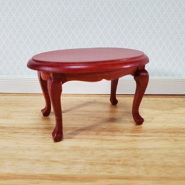 Dollhouse Oval Coffee Table Mahogany Finish 1:12 Scale Miniature Furniture