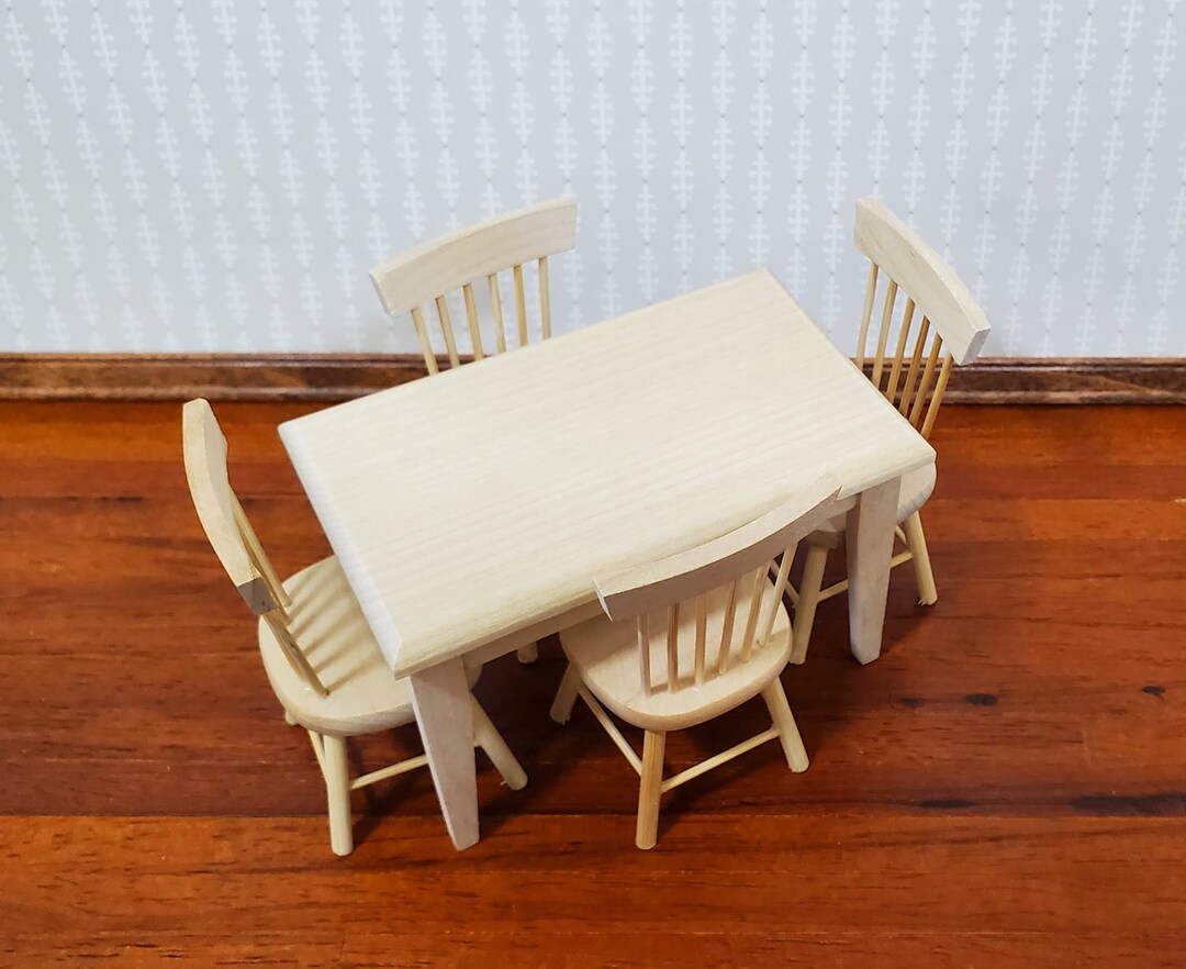 Dollhouse Kitchen Table With 4 Chairs Unpainted 1:12 Scale - Etsy