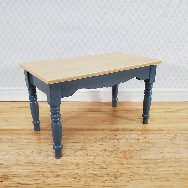 Dollhouse Kitchen Table Blue/Gray & Light Oak  1:12 Scale Miniature Furniture