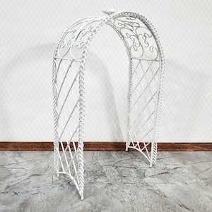Dollhouse Garden Arbor Trellis Arch for Flowers White Metal 1:12 Scale Miniature Decor