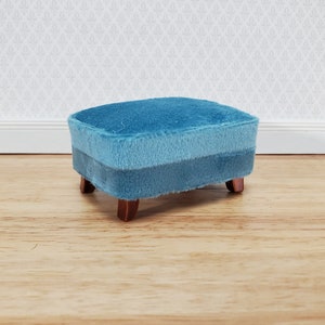 Dollhouse Footstool Ottoman Teal Fabric Modern Style 1:12 Scale Miniature Furniture