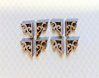 Dollhouse Miniature Wood Corbels or Brackets 1:12 Scale Set of 8 Small Classic Style
