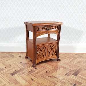 JBM Miniature Side Table or Nightstand with Drawer 1:12 Scale Dollhouse Furniture
