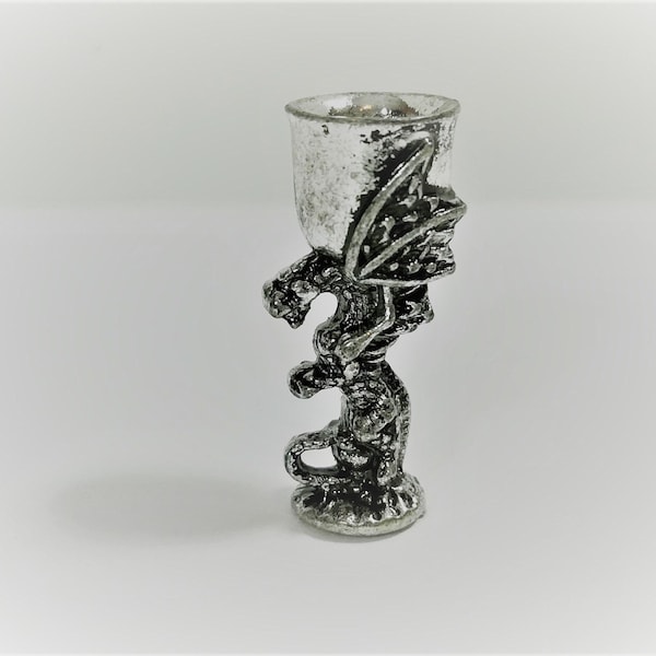 Dollhouse Miniature Dragon Goblet Chalice Metal Silver 1:12 Scale Decoration