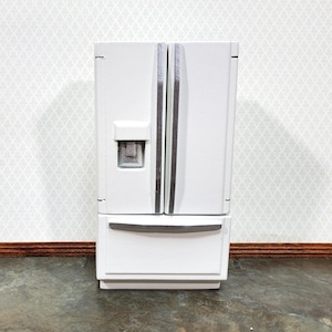 Dollhouse Fridge Modern Refrigerator White Silver 2 Door 1:12 Scale Miniature