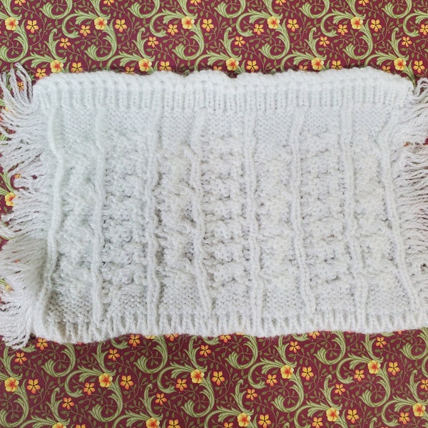 Dollhouse Blanket Cable Knit Throw or Bedspread White Miniature 7 1/2" x 3 3/4"