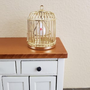Dollhouse Birdcage Gold Metal with White Bird Inside 1:12 Scale Miniature