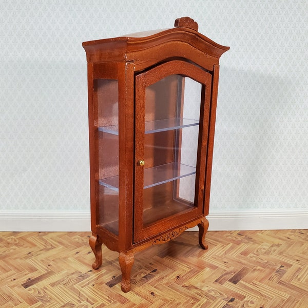 Dollhouse Large Curio Cabinet with Door Walnut Finish 1:12 Scale Miniature Furniture