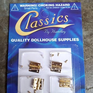 Dollhouse Miniature Butt Hinges Working x4 Brass Gold 1:12 Scale Includes Nails