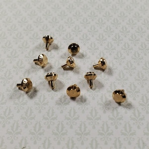 Dollhouse Tiny Gold Brass Knobs for Door or Drawer Pulls 10 pcs 1:12 Scale