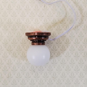 Dollhouse Round Ceiling Light Bronze Base 12 Volt Electric with Plug 1:12 Scale