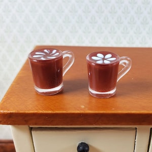 Dollhouse Coffee Lattes Mug Cup x2 with Fancy Swirls 1:12 Scale Miniature Food
