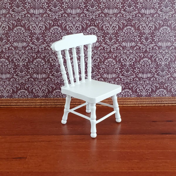 Dollhouse Kitchen Chair Spindle Back White Finish Wood 1:12 Scale Miniature Furniture