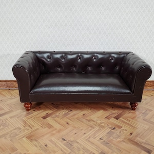 Sofa Couch Braun Kunstleder Miniatur Möbel 1:12