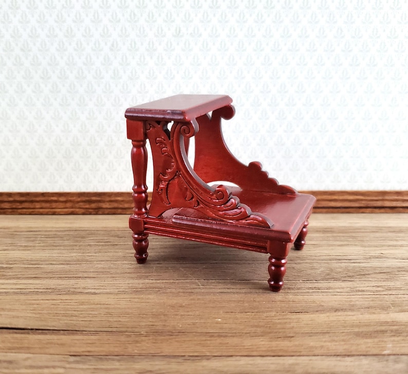 Dollhouse Miniature Library or Bed Steps 1:12 Scale Wood Mahogany Finish image 1