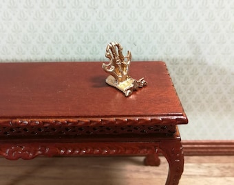 Dollhouse Miniature Plate Stand Holder Gold 1:12 Scale Painted Metal
